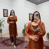 Innovative Brown Color Shining Silk Salwar Suit With Blouse